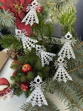 3 silber-weiße Engel zum Anhängen, 10,5 x 6 cm, Handarbeit