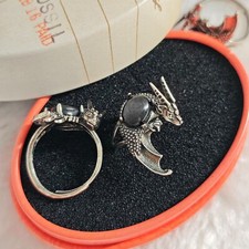 Natur Stein Hypersthen 3D Drache Punk Ringe Retro Ring Herren Schmuck Edelstein