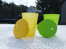 Tupperware Set 2er JungeWelle Trinkhalmbecher grün gelb 