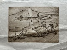 Radierung 2 Frauen am Meer
