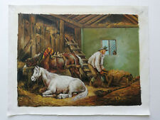 Ölgemälde Pferdestall handgemalt auf Leinwand signiert Jeaven (Pos-Nr. 108-1)