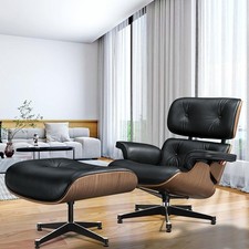 Walnuss Lounge Chair und Ottomane Echtleder Lounge Sessel Liege für Wohnzimmer