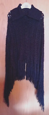 Häkel Poncho mit Umschlag-Strickkragen und Fransen, schwarz, Gothic, WGT