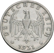 Weimarer Republik, 3 Reichsmark 1931 F, Stuttgart, Kursmünze