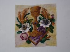 altes Stickbild Altarbild Gobelin Stickerei Perlenstickerei Handarbeit Leinen