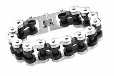 Biker Edelstahl-Armband 316L Glieder Silber/Schwarz  27 cm Schmuck Fahrradkette