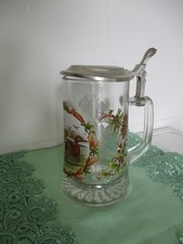 Bierkrug mit Zinndeckel Glas