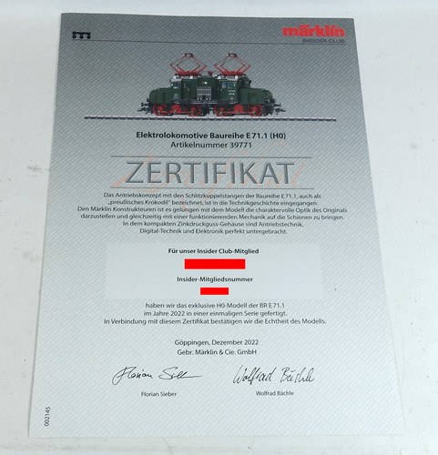 Märklin 39771 zertifikat - märklin,