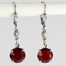 Grevenkämper Ohrringe Swarovski Kristall Silber Rund 8 mm lang rot red Siam