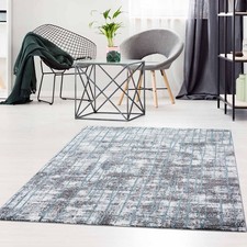 Teppich Moda Ethno Look Modern Blau Kurzflor Wohnzimmer Schlafzimmer Flur
