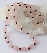 Rosenquarz und Granat Kette Edelsteinekette Handgraviert Blätter Halskette Schön