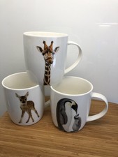 3 Animal Friends Tassen,, Giraffe/ Pinguine/Rehkitz“ ! Neuwertig!
