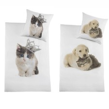OPTIDREAM Microfaser Bettwäsche "Motiv Hund oder Katze"  135 x 200 cm