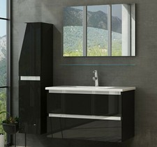 90 Badmöbel Set Komplett Hochglanz Badezimmermöbel 5 Tlg Bad  Schwarz 90 cm bad