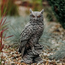 Eule Uhu Steinfigur H.41 cm 20 x 17 cm 12 kg Mehrfarbig Weißbeton frostsicher