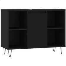 Badezimmerschrank Schwarz Holzwerkstoff 80x33x60 cm mit Tür 4 Fächer Eisenfüße