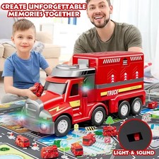 8 in 1 LKW Feuerwehrauto mit Licht Auto Transporter Spielzeug Kinder Geschenk