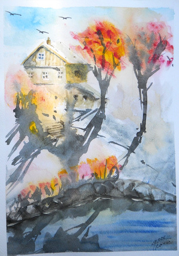 Original aquarell haus am - aquarell, "haus
