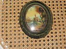 schönes vintage Samtbild OVAL Grün 70er