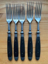 5 Stück Gabeln Holzgriff ebonisierter Griff Stahl rostfrei