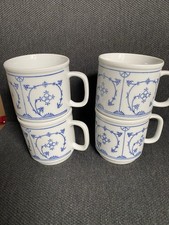 4 x Kahla Blau Saks Indisch Blau Stohblumenmuster Kaffeebecher 0,30 L