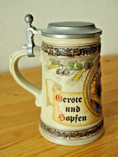 Bierkrug mit Zinndeckel Gerz "Gerste und Hopfen"