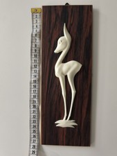 Vintage Wandbild 60er Jahre • Reh Relief weiß auf Holz • Retro Mid Century Deko