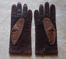 Damen Schweinsleder Handschuhe Kurz Echtleder Braun Gr. 7 3/4