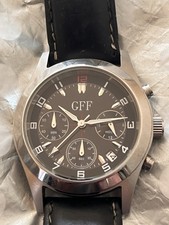 Chronograph, Quartz Uhr Edelstahl Silber Unisex Datum Lederarmband Schwarz