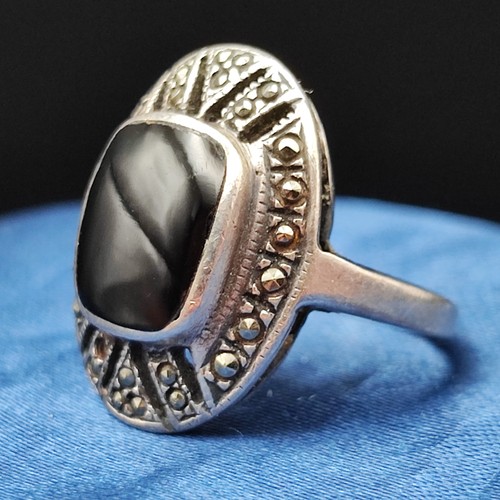 Art deco ring onyx markasit - art,