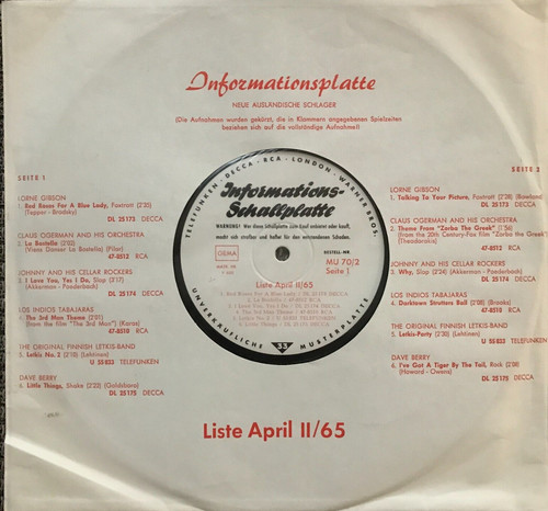 Info lp 1965 dave - 10",