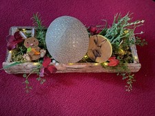 Ostergesteck Hase Osterei  Tischdeko Holz LED Kunstblumen