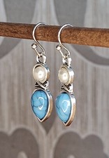 Ohrringe Mondstein Boho Bankett Pendelohrring Ohrstecker Edelstahl Silber Türkis