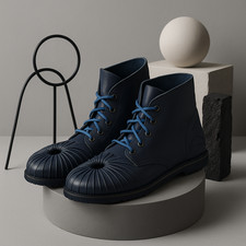 Handgefertigte Lederschuhe Vintage | Echtleder Stiefeletten Nachtblau 70er 80er