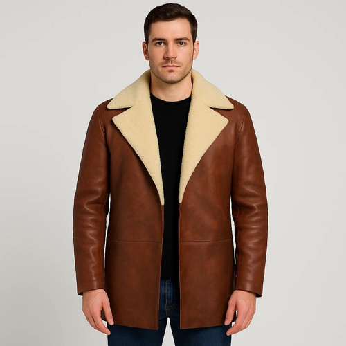 Brauner lammfellledermantel - brauner,