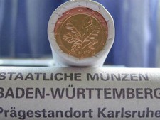 Deutschland BRD 2 Euro-Cent Rolle mit 50 x 2 Cent Euromünzen Karlsruhe G Auswahl