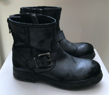 REPLAY Biker Boots Damen Stiefelette Stiefel Leder Schwarz Silber Gr 37 WIE NEU