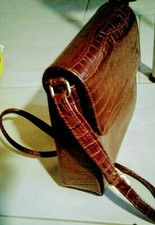 True Vintage Rar Kroko Look Leder Schulter-Handtasche Rot-Braun Messenger Bag