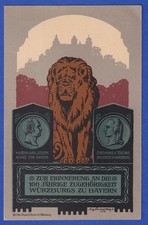 Bayern 1914 Privat-GA Postkarte 100 Jahre Würzburg in Bayern - Bayerischer Löwe