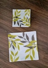 2er Set Glasteller Dekoteller Kerzenteller  quadratisch Blatt Muster 