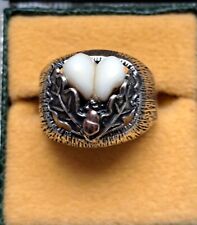 antiker Grandel Massiv 835 Silber Ring Jagd Trachten Schmuck Eichenlaub 