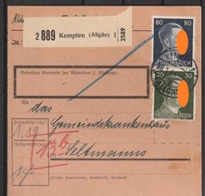 Deutsches Reich Paketkarte Kempten nach Seltmanns, Sibratshofen, 1944 #1098225