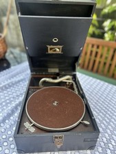 Antikes Koffergrammophon His Master’s Voice mit Original-Nadeldosen 1920 1930