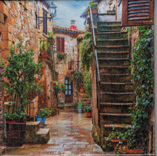 Dekobild  Häuser Treppe  mediterran Dekofliese Mitbringsel Geschenkidee