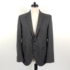 CG Club Of Gents Sakko Herren Gr. 52 Grau Wolle Leder Patches Jacke Jackett