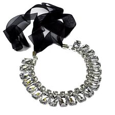 Collier Stoff Band Strass Kette Stoffkette klar transparent Halskette Straßkette