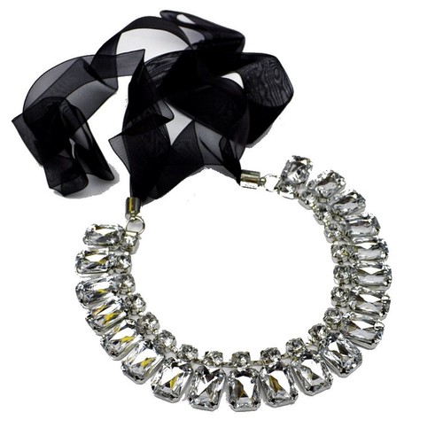 Collier stoff band strass - collier,