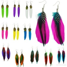 1 Paar Federohrringe Ohrringe Federn Feder weiß bunt bunte Vintage rockabilly