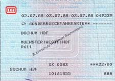 Zugticket von 1988 Deutsche