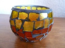 Mosaikteelichthalter, gelbschimmernd, von Partylite, 7 cm hoch, 6 cm Durchm.